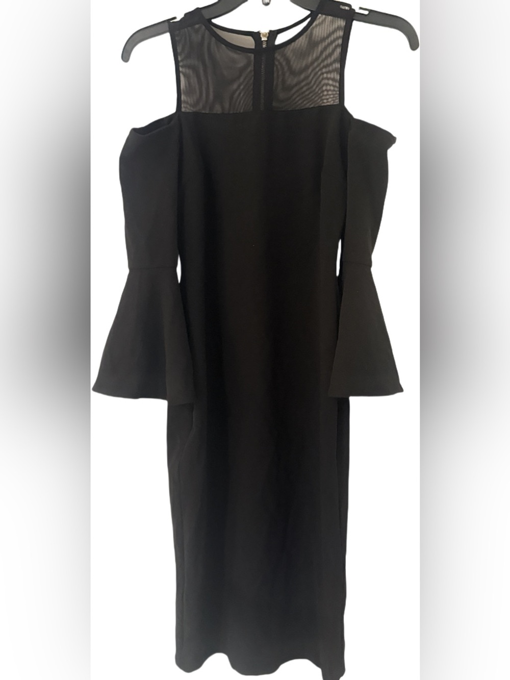 Black Cold-Shoulder Bell Sleeve Dress